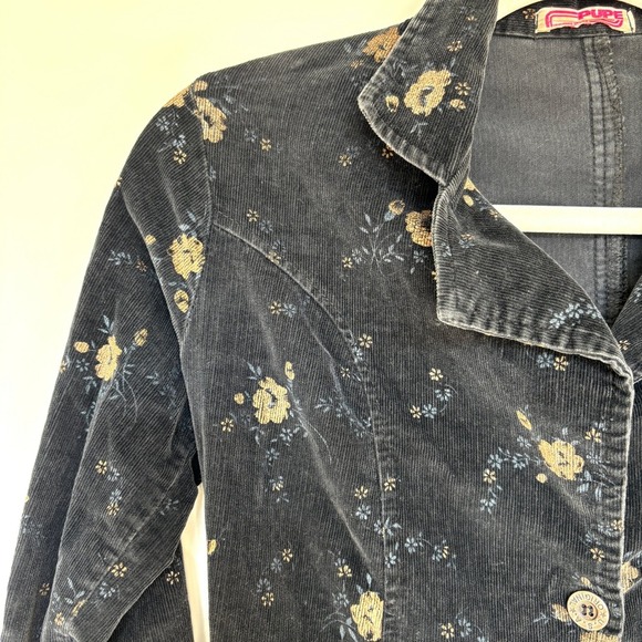 Vintage Women's Small Floral Corduroy Jacket Button Pockets Casual Fall Coat - Picture 3 of 15